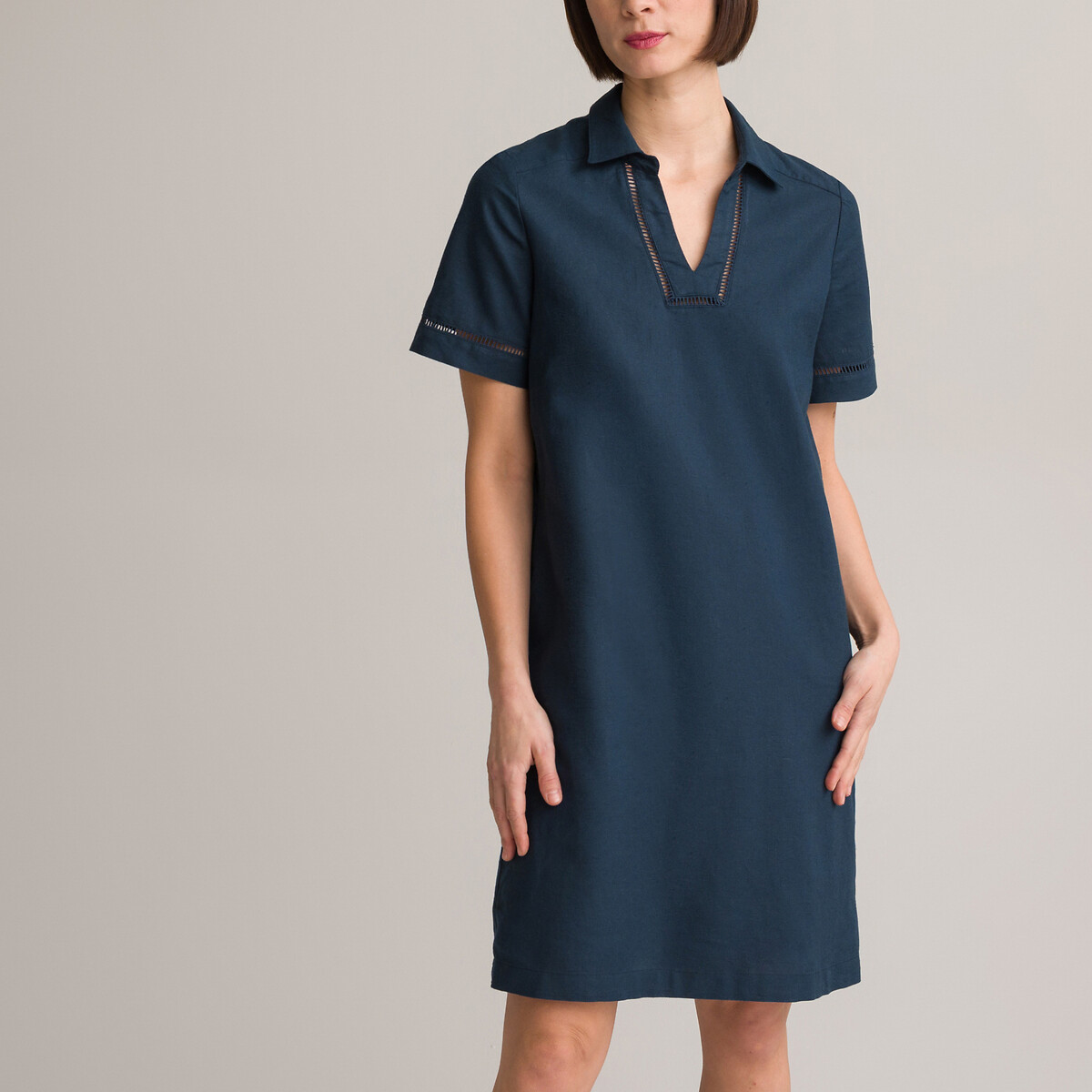 Платье-миди прямое с короткими рукавами 42 синий платье la redoute прямое двухцветное с короткими рукавами s черный