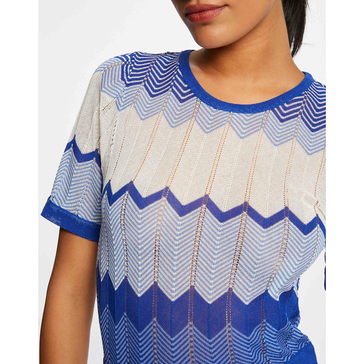 Платье-пуловер Длинное прямое с зигзагообразным принтом L синий LaRedoute, размер L - фото 2