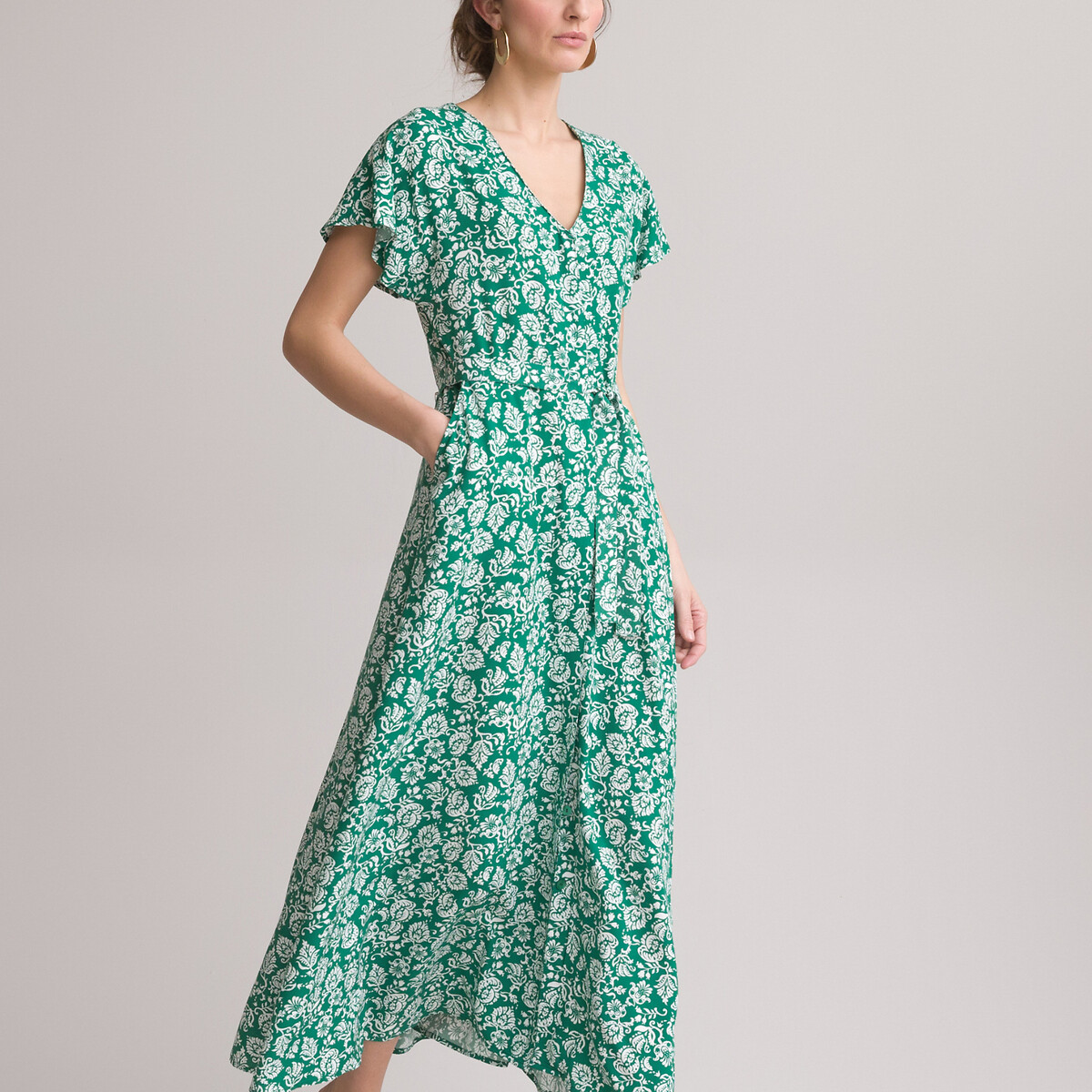 Платье ANNE WEYBURN Длинное расклешенное с цветочным принтом 44 зеленый, размер 44 - фото 2