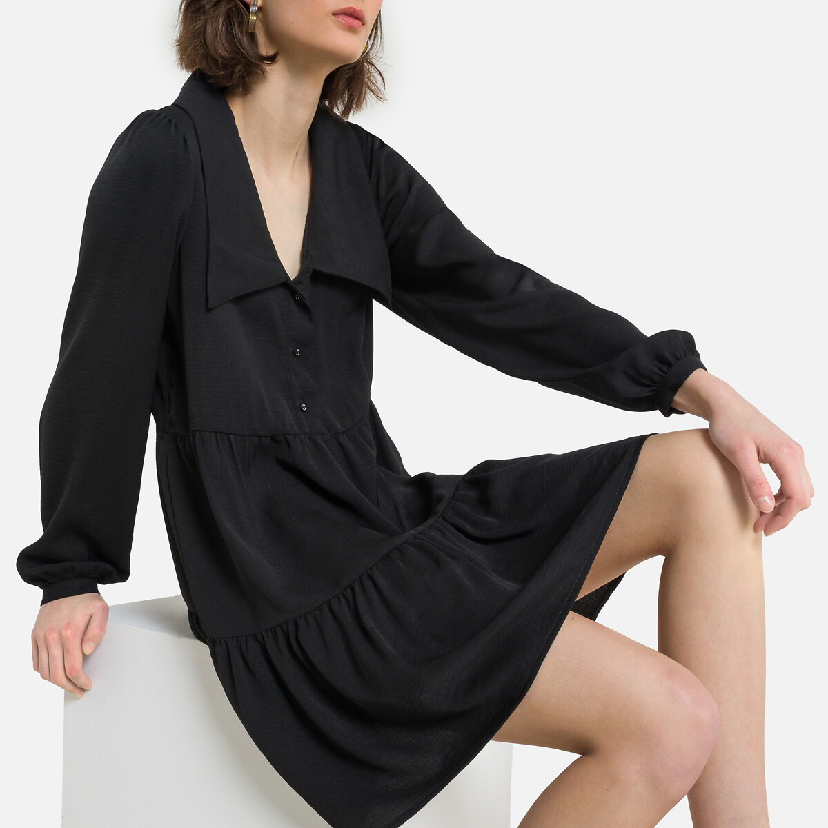 Платье LaRedoute Расклешенное V-образный заостренный вырез M черный, размер M - фото 1