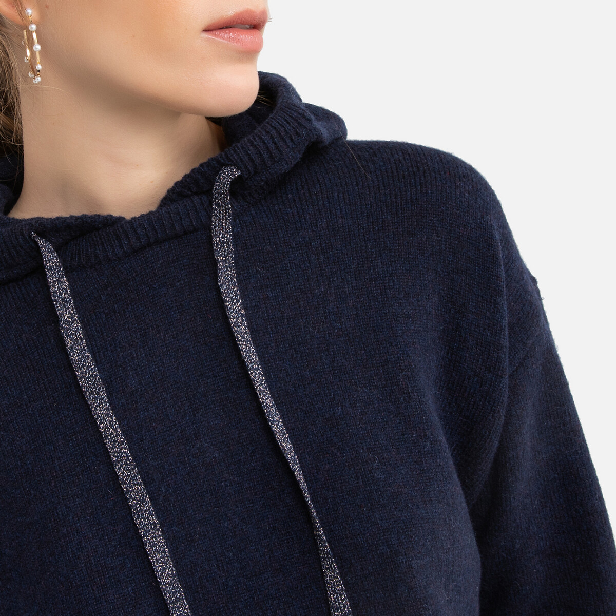 Пуловер LaRedoute С капюшоном из тонкого трикотажа 4(XL) синий, размер 4(XL) С капюшоном из тонкого трикотажа 4(XL) синий - фото 3