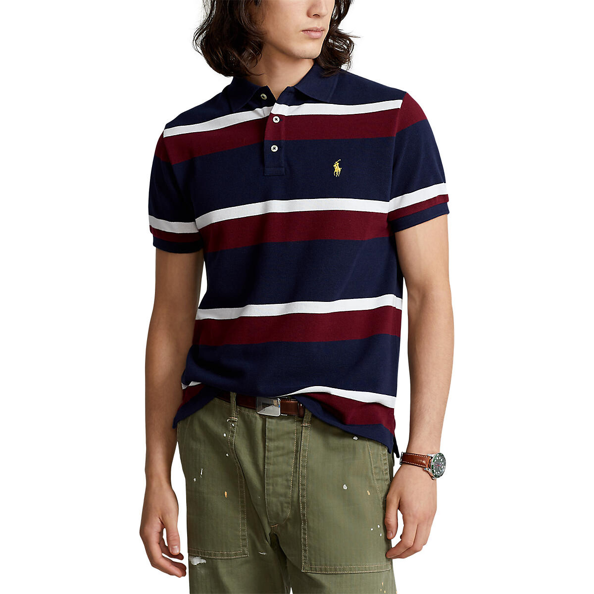

Футболка-поло POLO RALPH LAUREN, Синий, Прямого покроя из трикотажа пике в полоску M синий