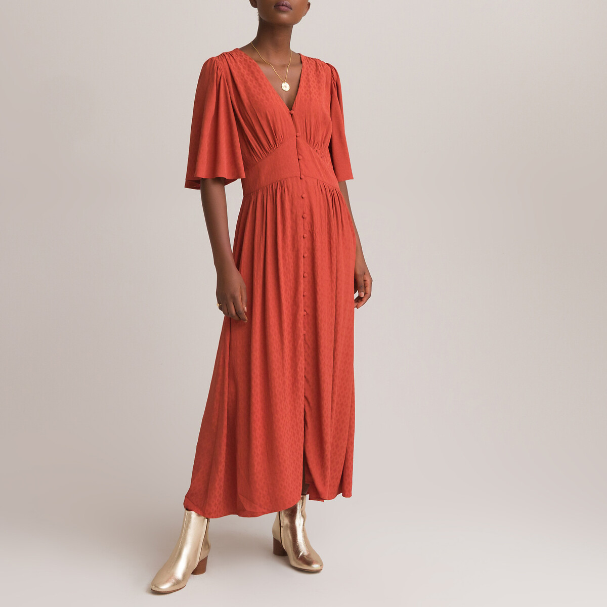 

Платье LA REDOUTE COLLECTIONS, Красный, Длинное с V-образным вырезом и рукавами-бабочками 46 красный