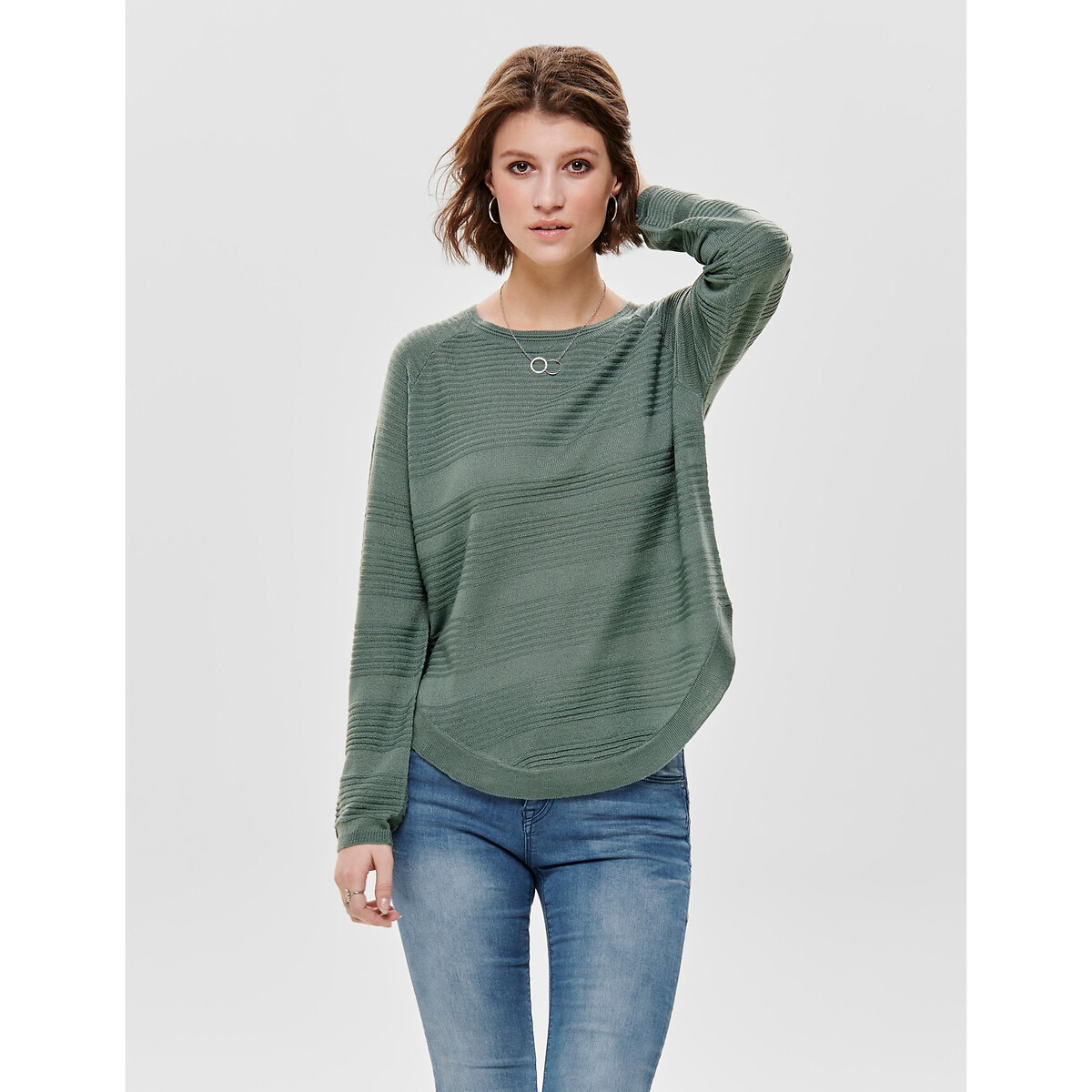 Пуловер Из тонкого трикотажа присборенный снизу M зеленый
