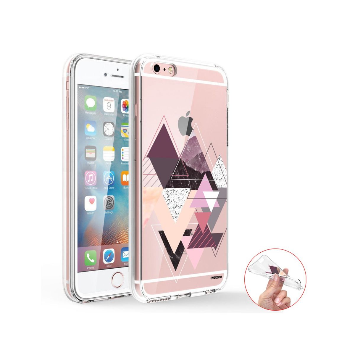 Coque iPhone 6 iPhone 6S 360 intégrale transparente, Triangles Design, Evetane®