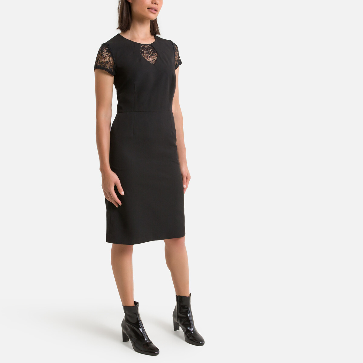 Платье-миди LaRedoute Прямое с короткими рукавами 44 черный, размер 44 - фото 2