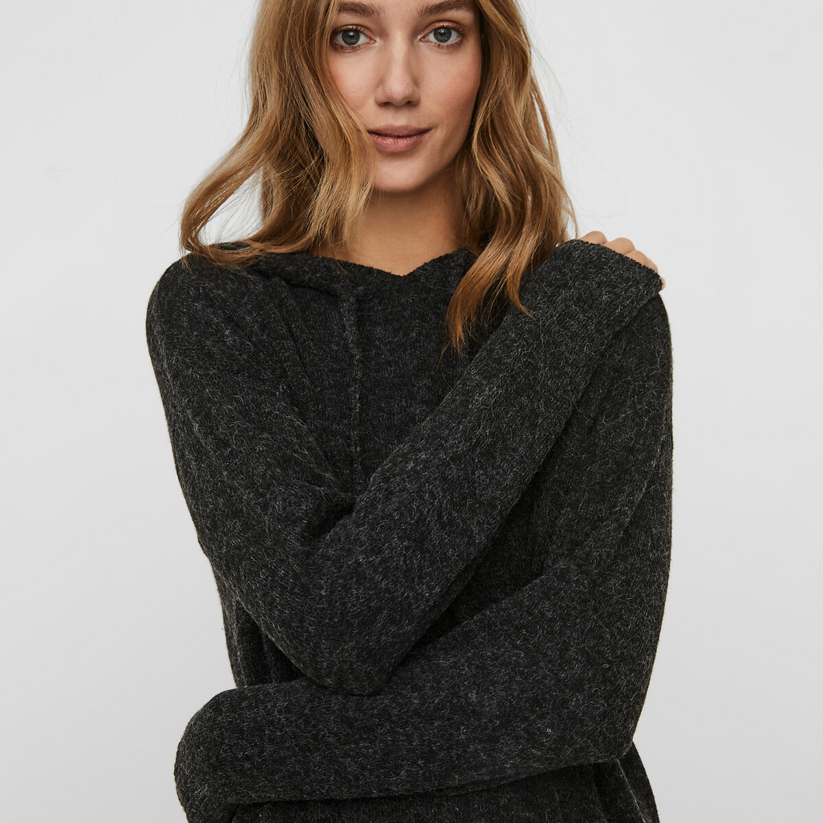 Платье-пуловер LaRedoute С капюшоном S черный, размер S - фото 4