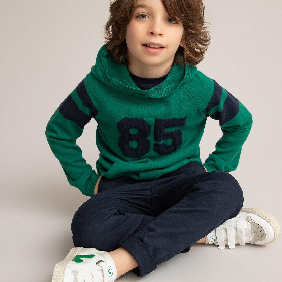 Пуловер LaRedoute С капюшоном из тонкого трикотажа жаккард 3-12 лет 5 лет - 108 см зеленый, размер 5 лет - 108 см