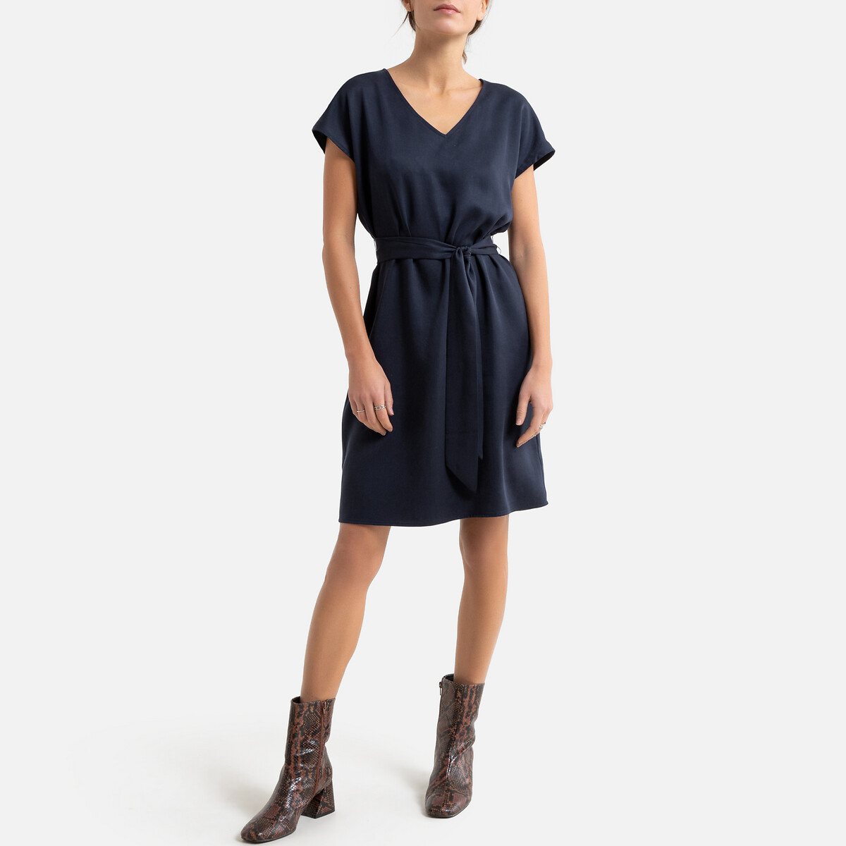 Платье LaRedoute С короткими рукавами и V-образным вырезом из лиоцелла CARLA M синий, размер M - фото 2