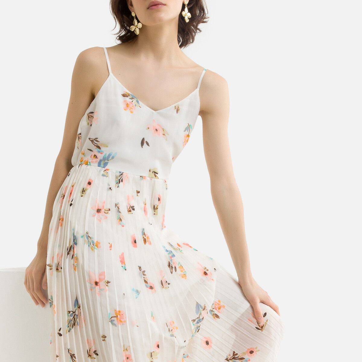 Платье LaRedoute С цветочным принтом на тонких бретелях M белый, размер M - фото 2