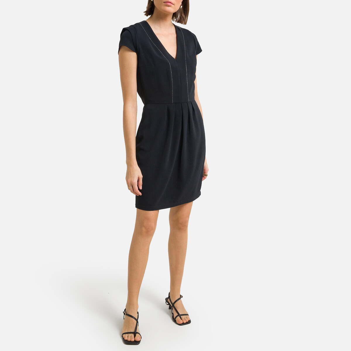 Платье IKKS Короткое V-образный вырез небольшие рукава 48 черный, размер 48 - фото 2