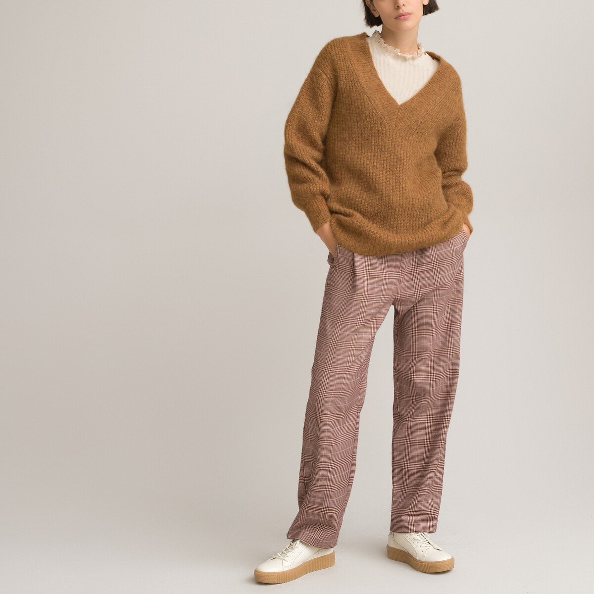 Пуловер LA REDOUTE COLLECTIONS С V-образным вырезом L каштановый, размер L - фото 2