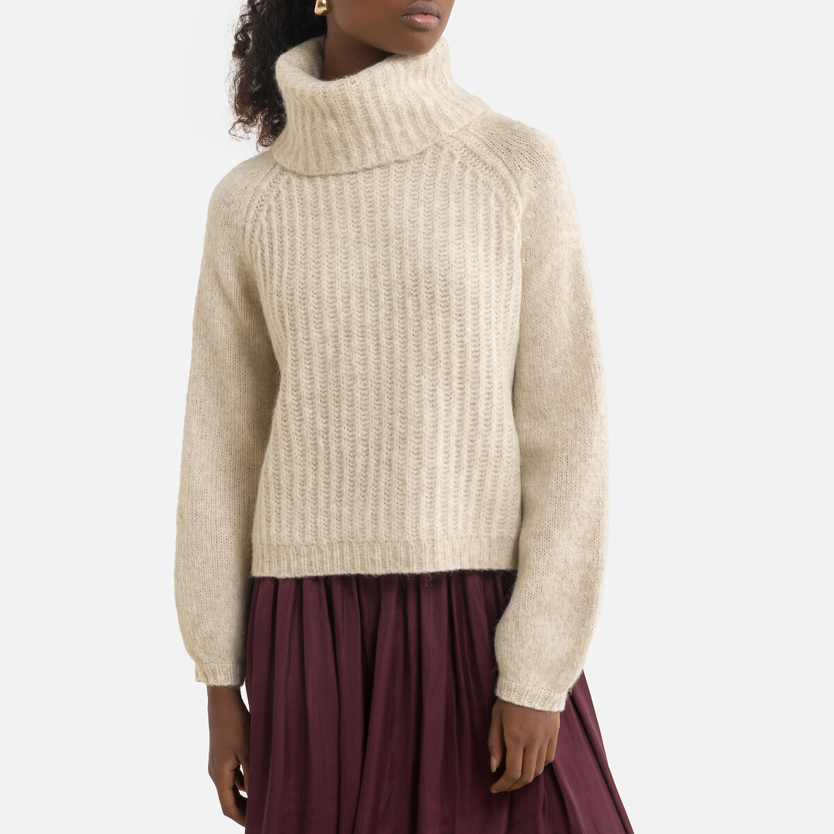 Пуловер LaRedoute Из пышного трикотажа с рукавами с напуском L бежевый, размер L - фото 1