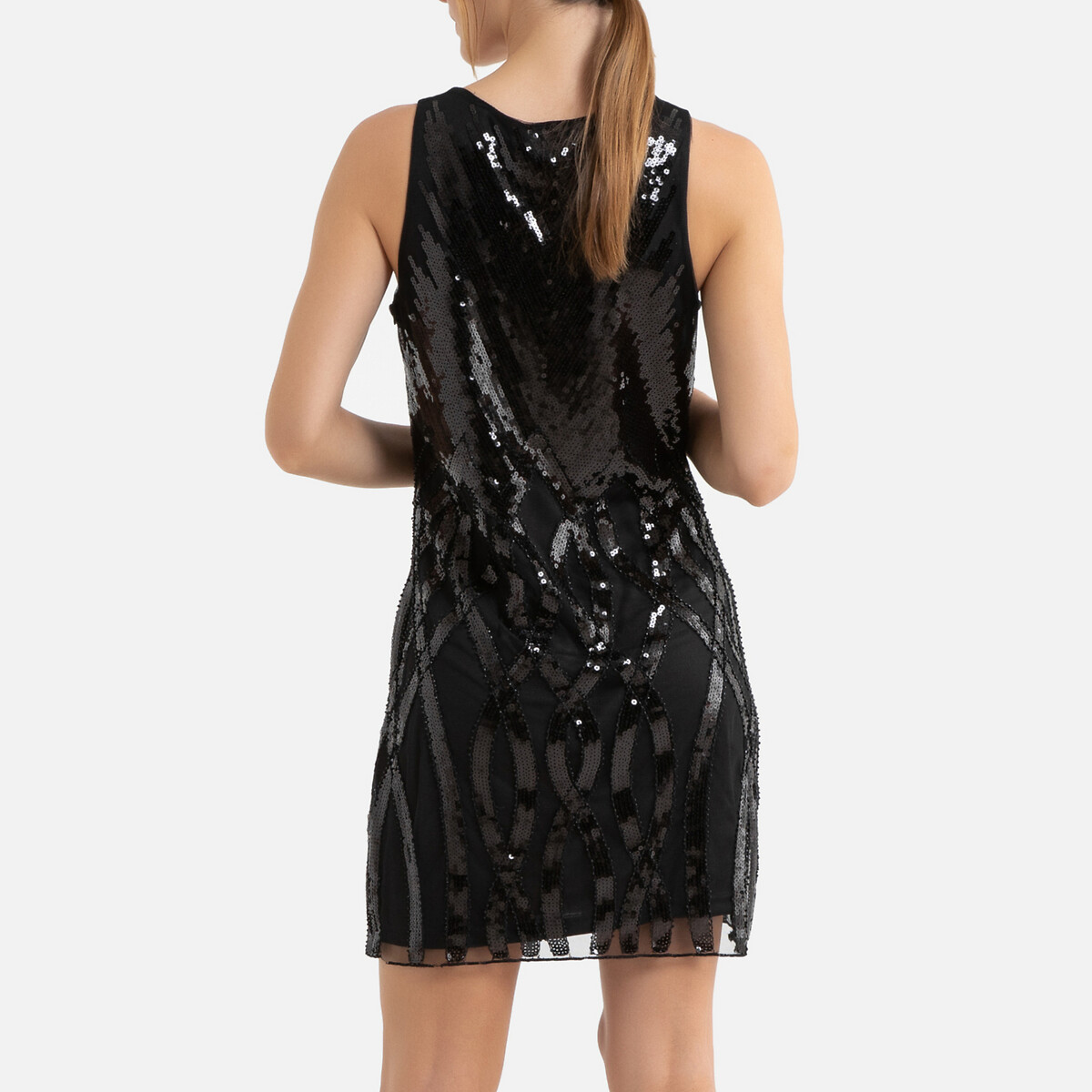 Платье La Redoute Короткое с блестками V-образный вырез без рукавов M черный, размер M - фото 4