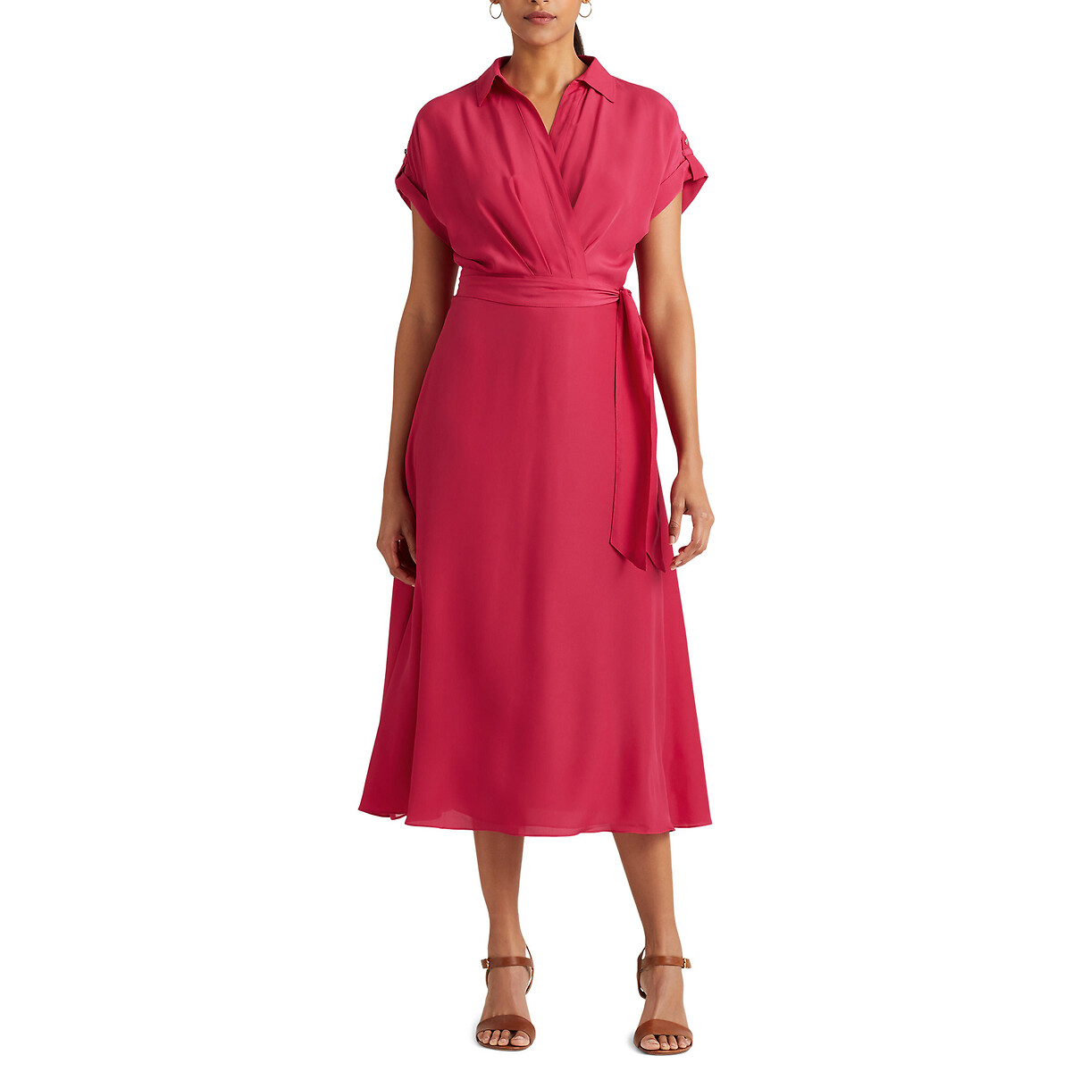 Платье Расклешенное с поясом 42 розовый