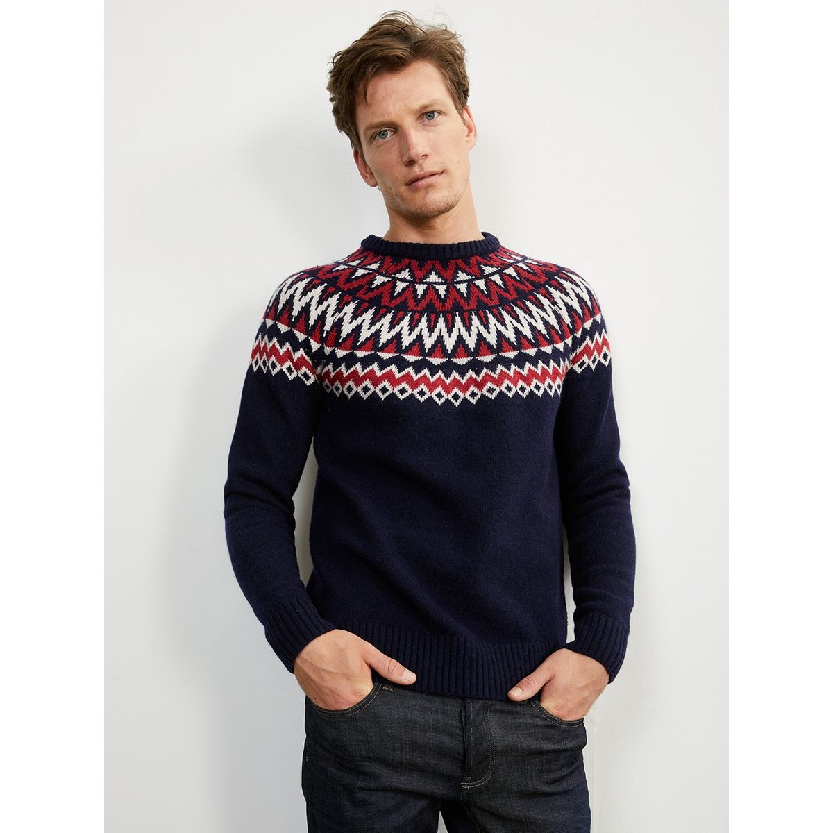 Pull jacquard soleil homme