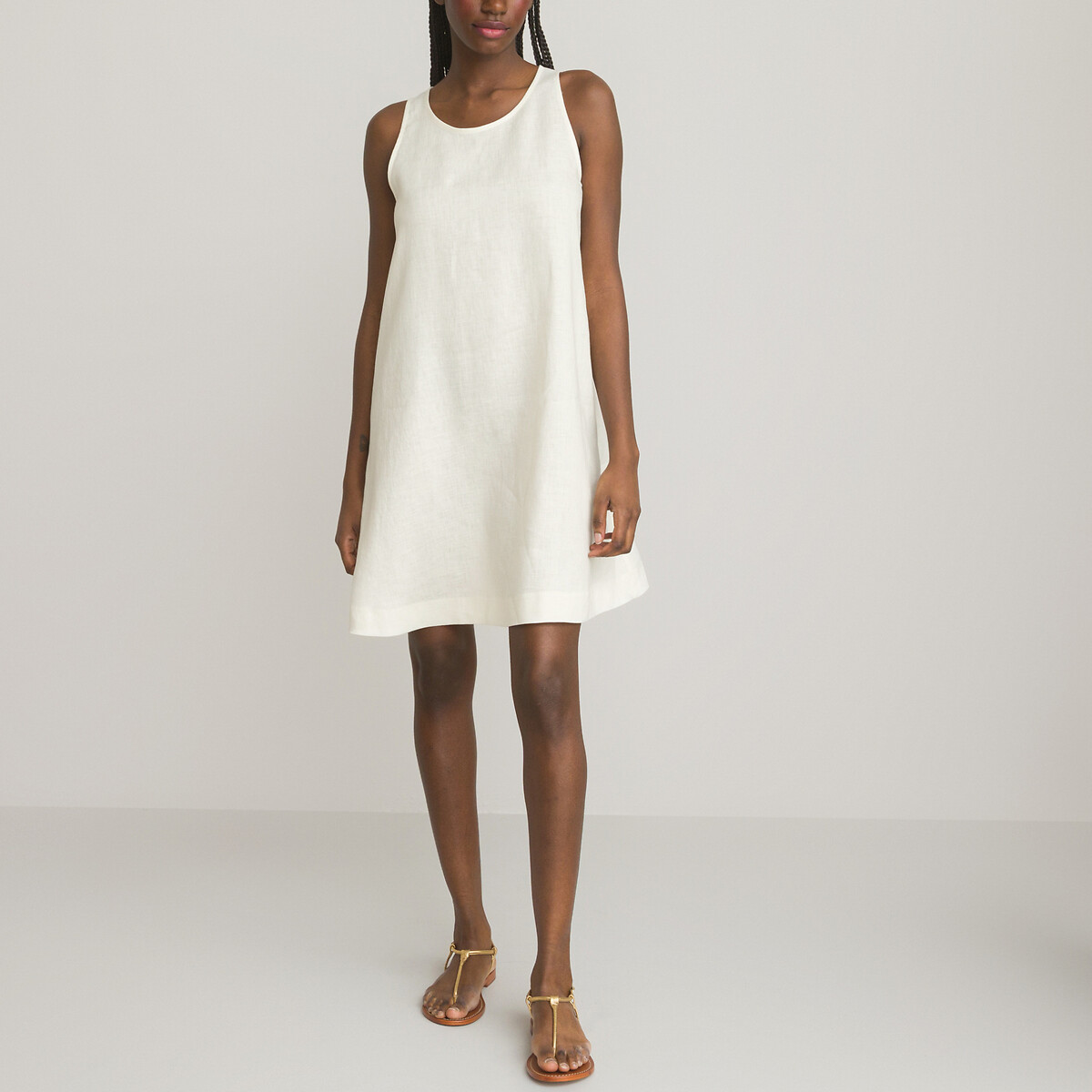 Платье Короткое без рукавов 100 лен 46 белый LaRedoute, размер 46 - фото 2