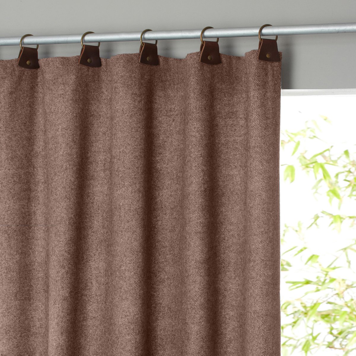 Image of Nelson Tweed-Look Leather Tab Single Curtain