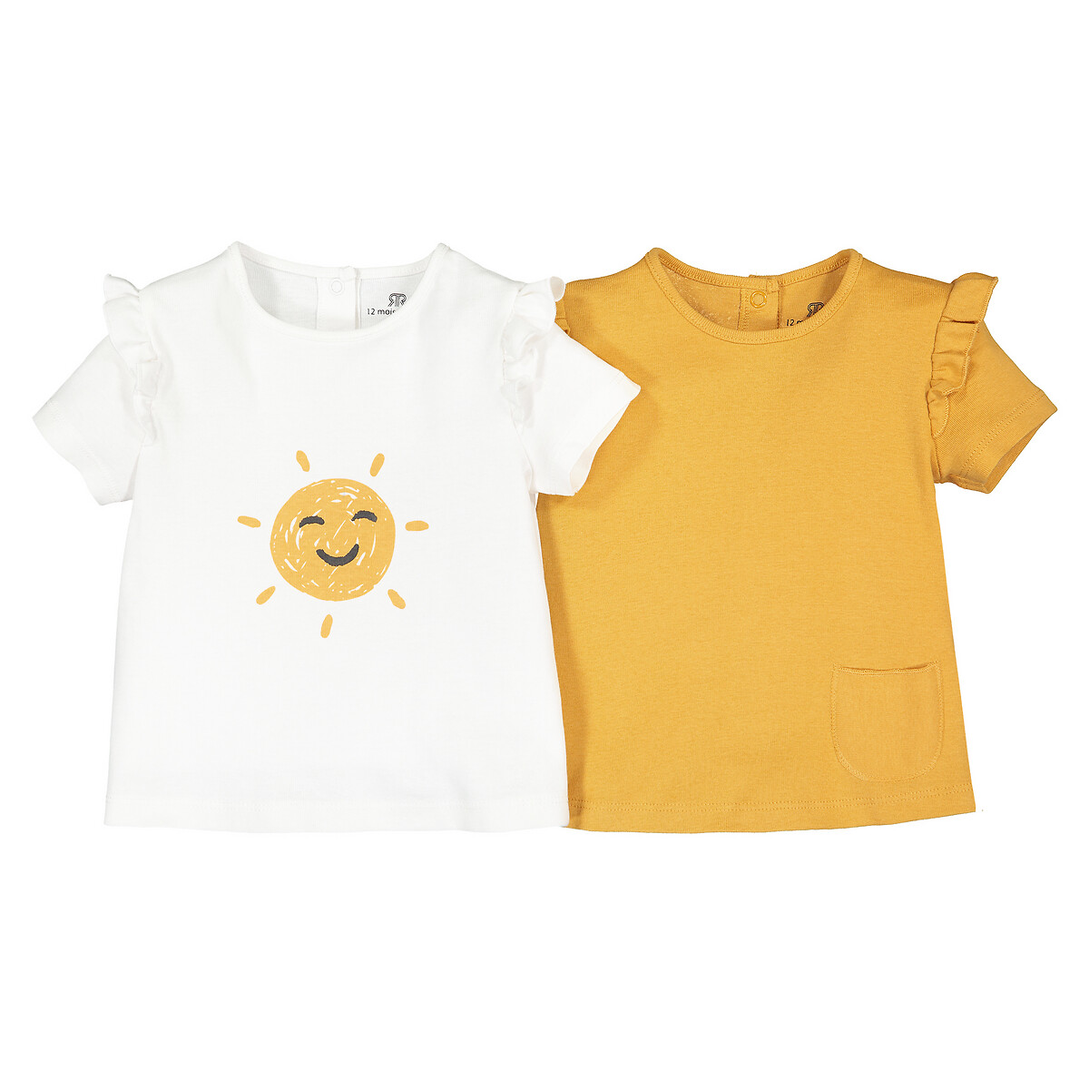 Комплект из 2 футболок с Воланами из биохлопка 1 мес-2 лет 1 мес. - 54 см желтый