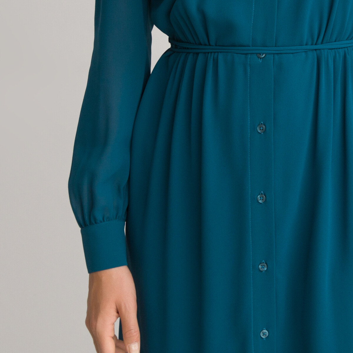 Платье-рубашка LaRedoute С круглым вырезом и длинными рукавами 34 (FR) - 40 (RUS) синий, размер 34 (FR) - 40 (RUS) С круглым вырезом и длинными рукавами 34 (FR) - 40 (RUS) синий - фото 3