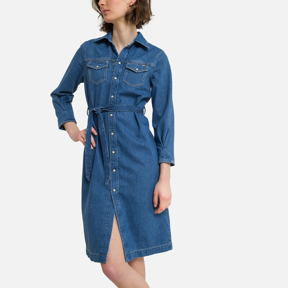 Платье-рубашка PEPE JEANS Джинсовая S синий, размер S - фото 3