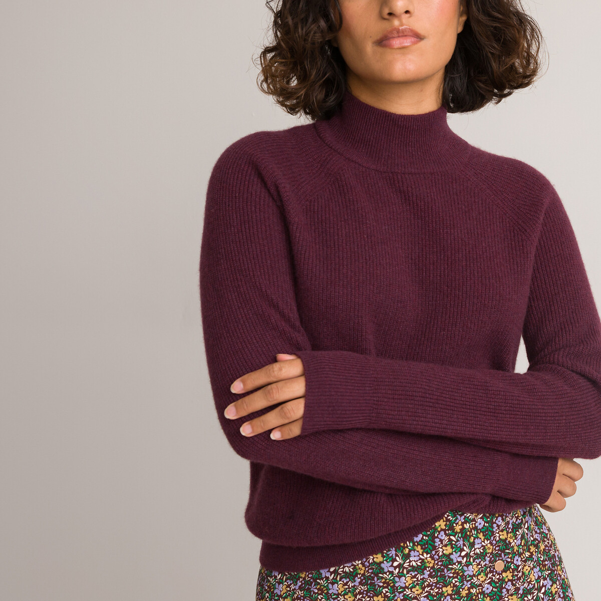 Пуловер LaRedoute Пуловер С воротником-стойкой из кашемира и шерсти XXL фиолетовый