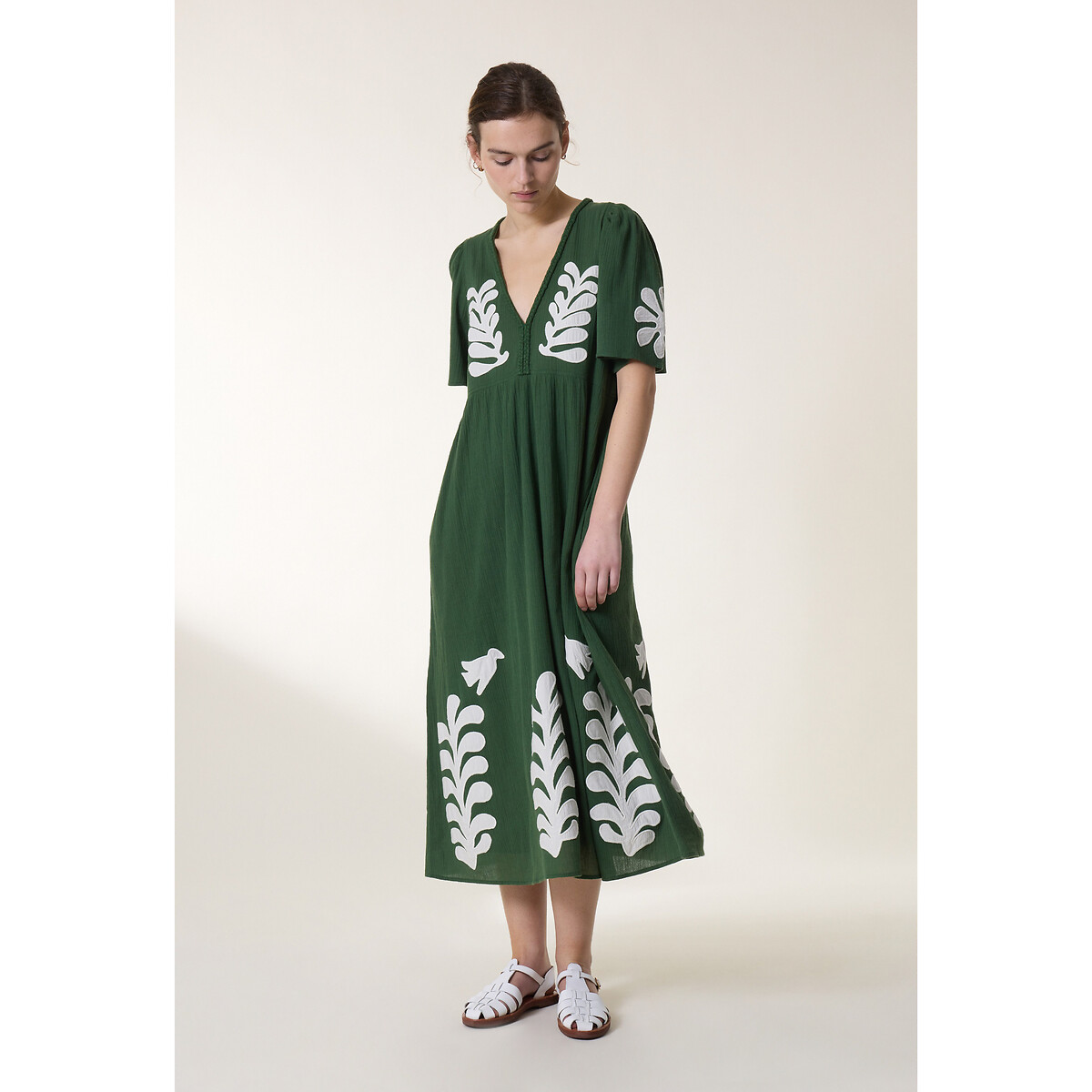 Платье длинное с вышивкой ROE  S зеленый LaRedoute, размер S