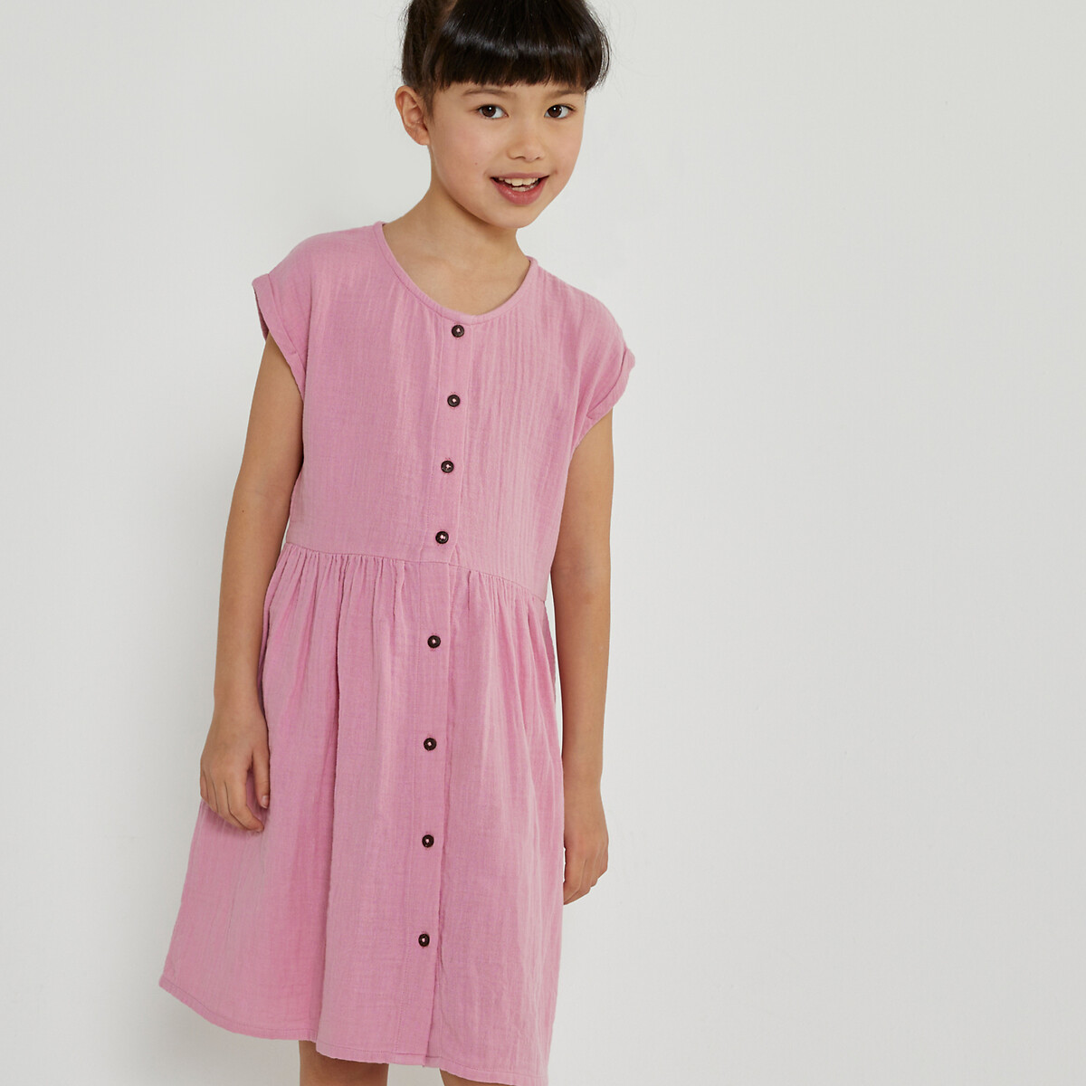 Платье без рукавов на пуговицах из газовой хлопчатобумажной ткани  3 года - 94 см розовый LaRedoute, размер 3 года - 94 см - фото 2