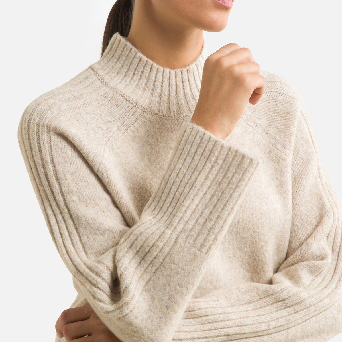 Пуловер LaRedoute С воротником-стойкой из плотного трикотажа S бежевый, размер S - фото 3