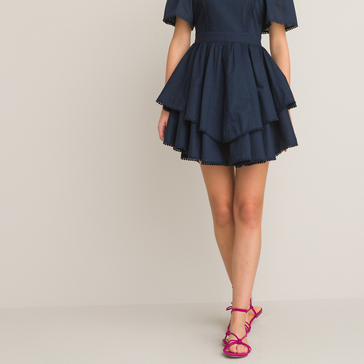 Платье LA REDOUTE COLLECTIONS Короткое с воланами из биохлопка 46 синий, размер 46 - фото 3