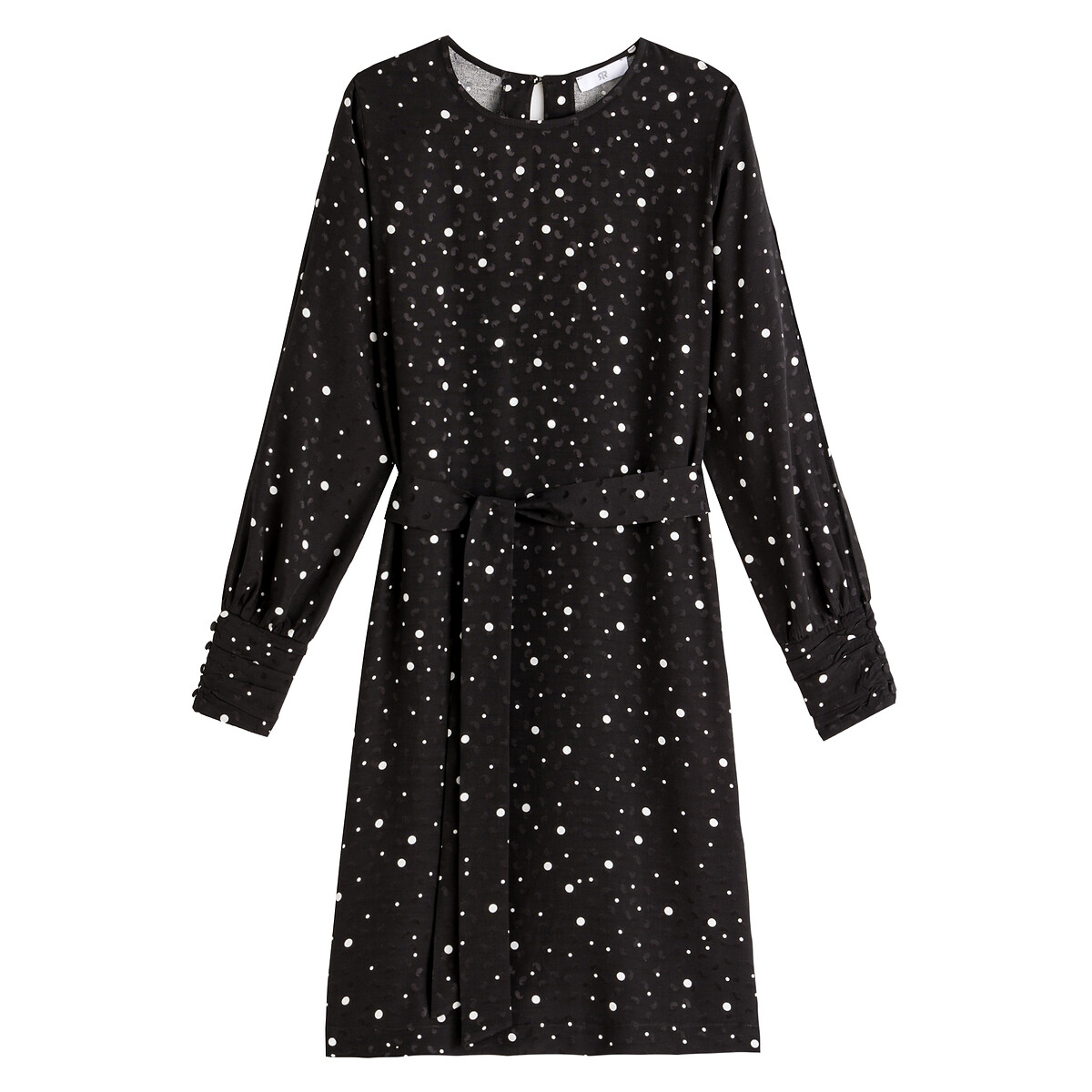 Платье LaRedoute Прямое круглый вырез с длинными рукавами в горошек 42 черный, размер 42 - фото 5