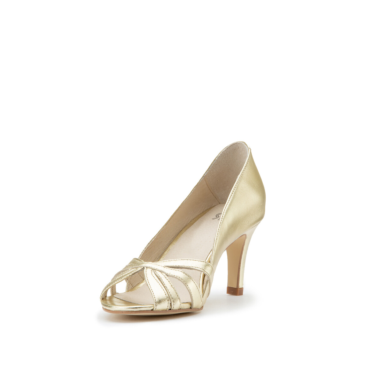 Туфли La Redoute Кожаные с металлическим блеском с открытым мыском на высоком каблуке 35 золотистый, размер 35 - фото 2