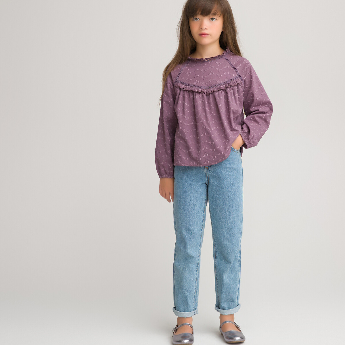 Блузка LaRedoute С вышивкой и длинными рукавами 3-12 лет 8 лет - 126 см фиолетовый, размер 8