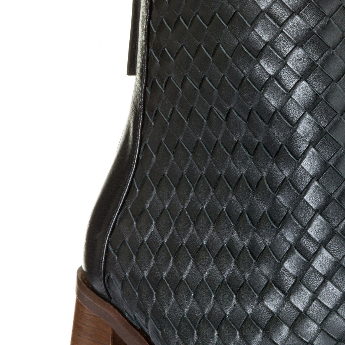Ботинки LA REDOUTE COLLECTIONS Кожаные на широком каблуке с плетением 38 черный, размер 38 - фото 4