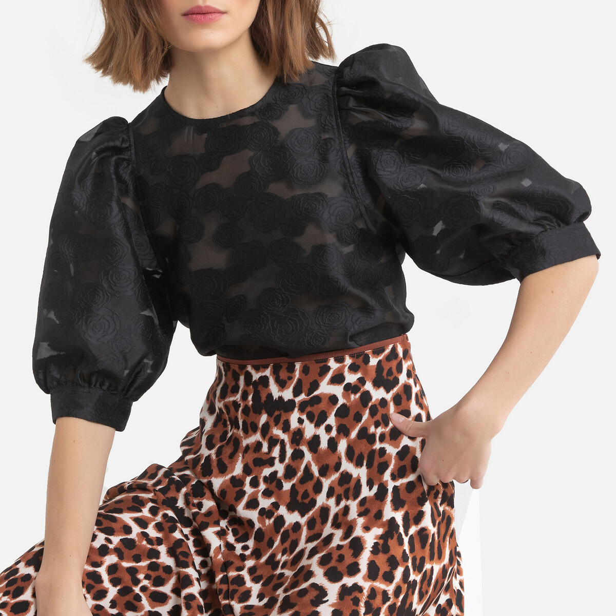 

Блузка LaRedoute, Черный, С круглым вырезом и длинными рукавами M черный