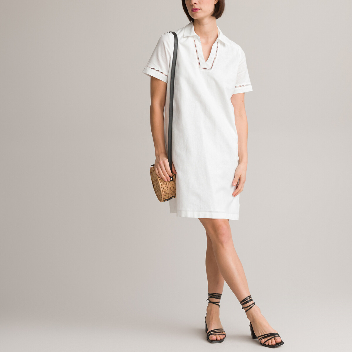 Платье-миди Прямое с короткими рукавами 46 белый LaRedoute, размер 46 - фото 2