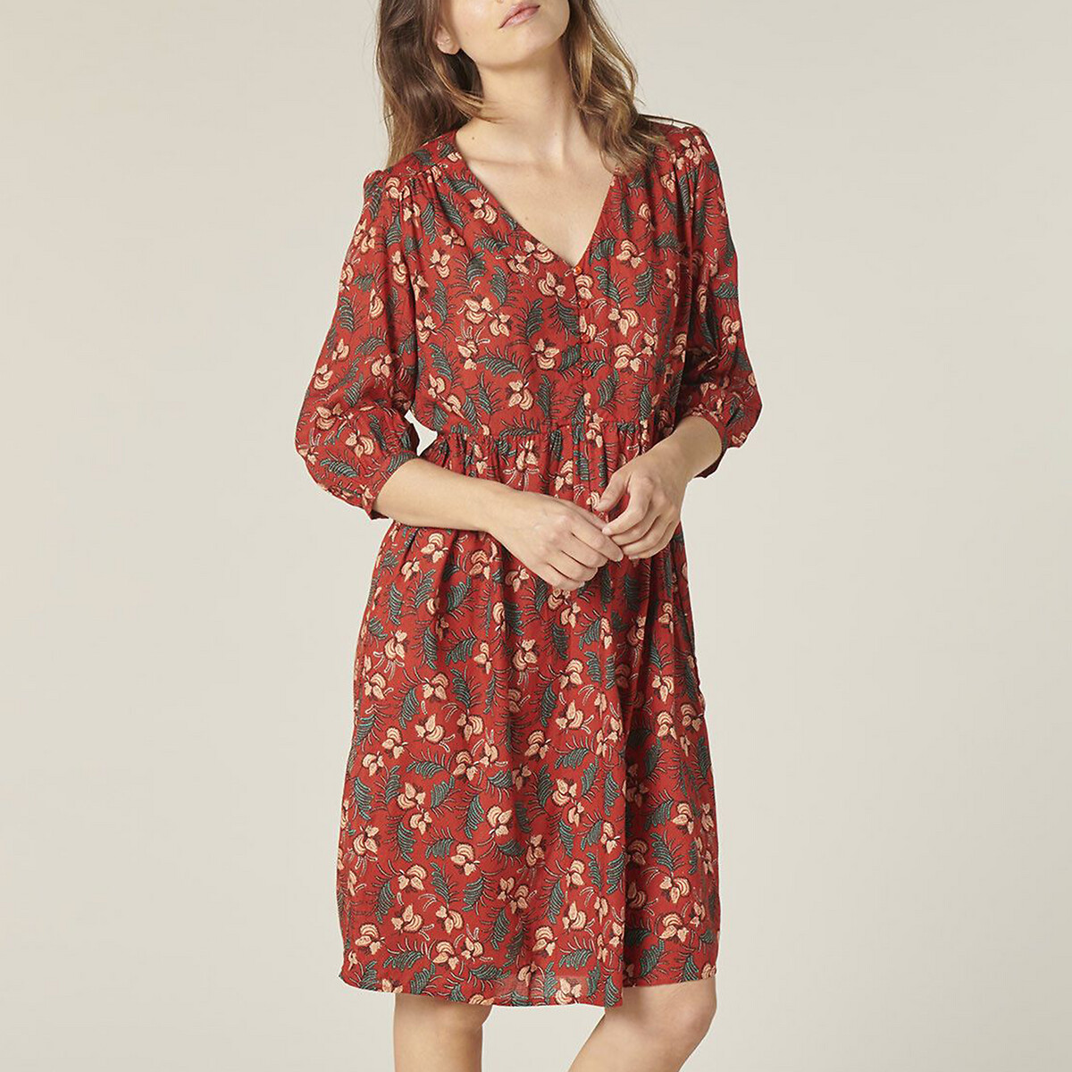 Платье La Redoute Расклешенное с короткими рукавами DARINETTE 38 (FR) - 44 (RUS) красный