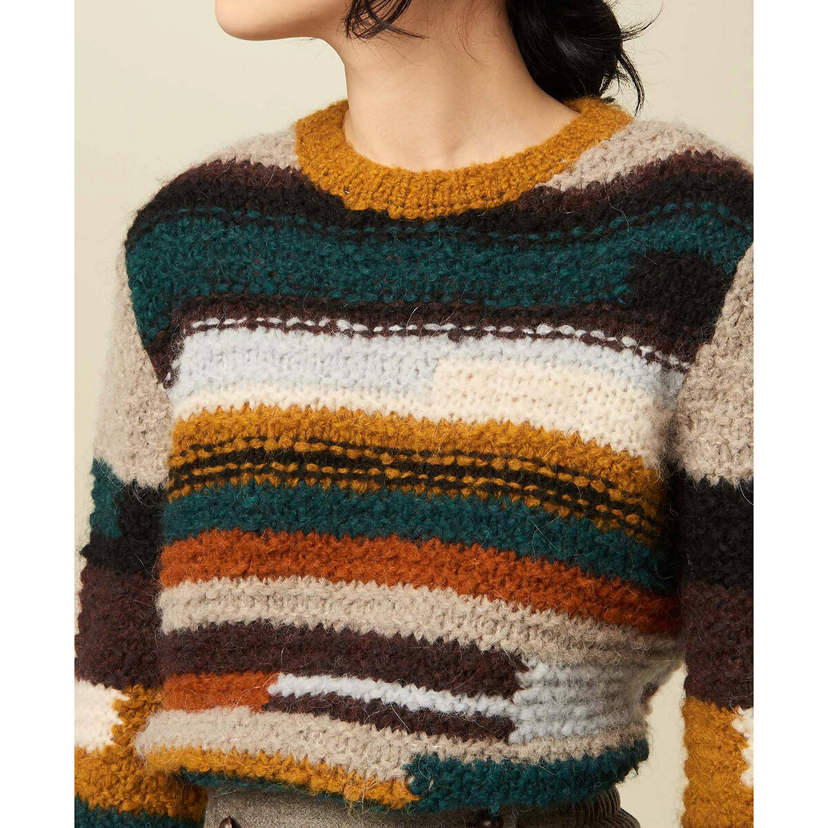 Пуловер LaRedoute С круглым вырезом из трикотажа ALLEN XS разноцветный, размер XS - фото 1