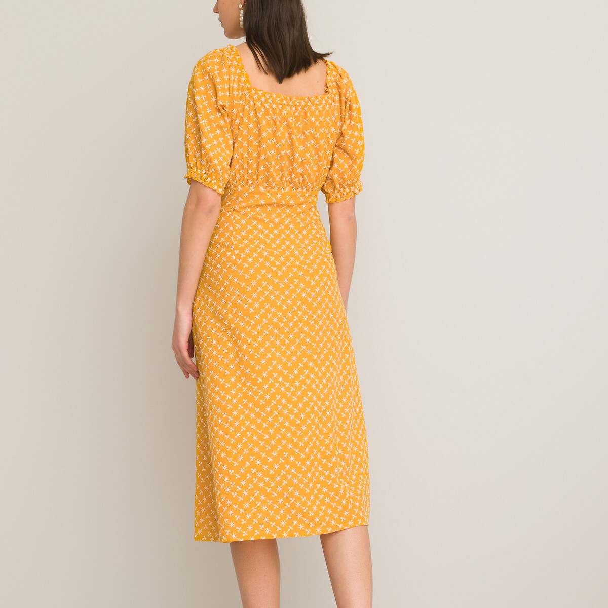 Длинное LA REDOUTE COLLECTIONS Платье на пуговицах из хлопка 52 желтый, размер 52 - фото 4