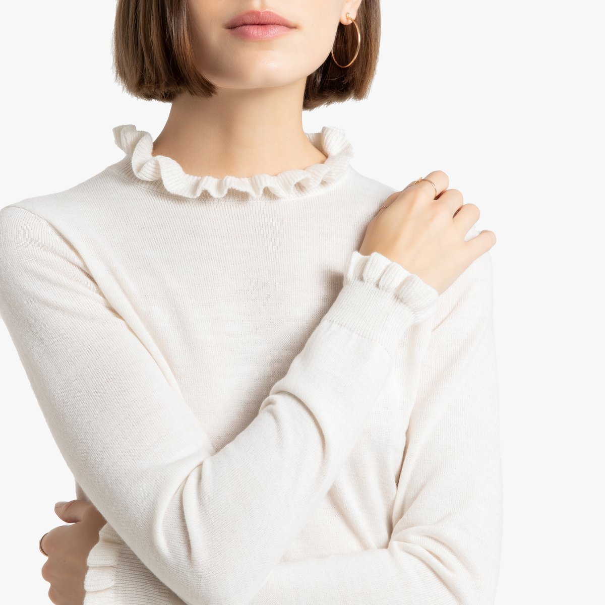 Пуловер La Redoute С круглым вырезом из тонкого трикотажа XL белый, размер XL - фото 4