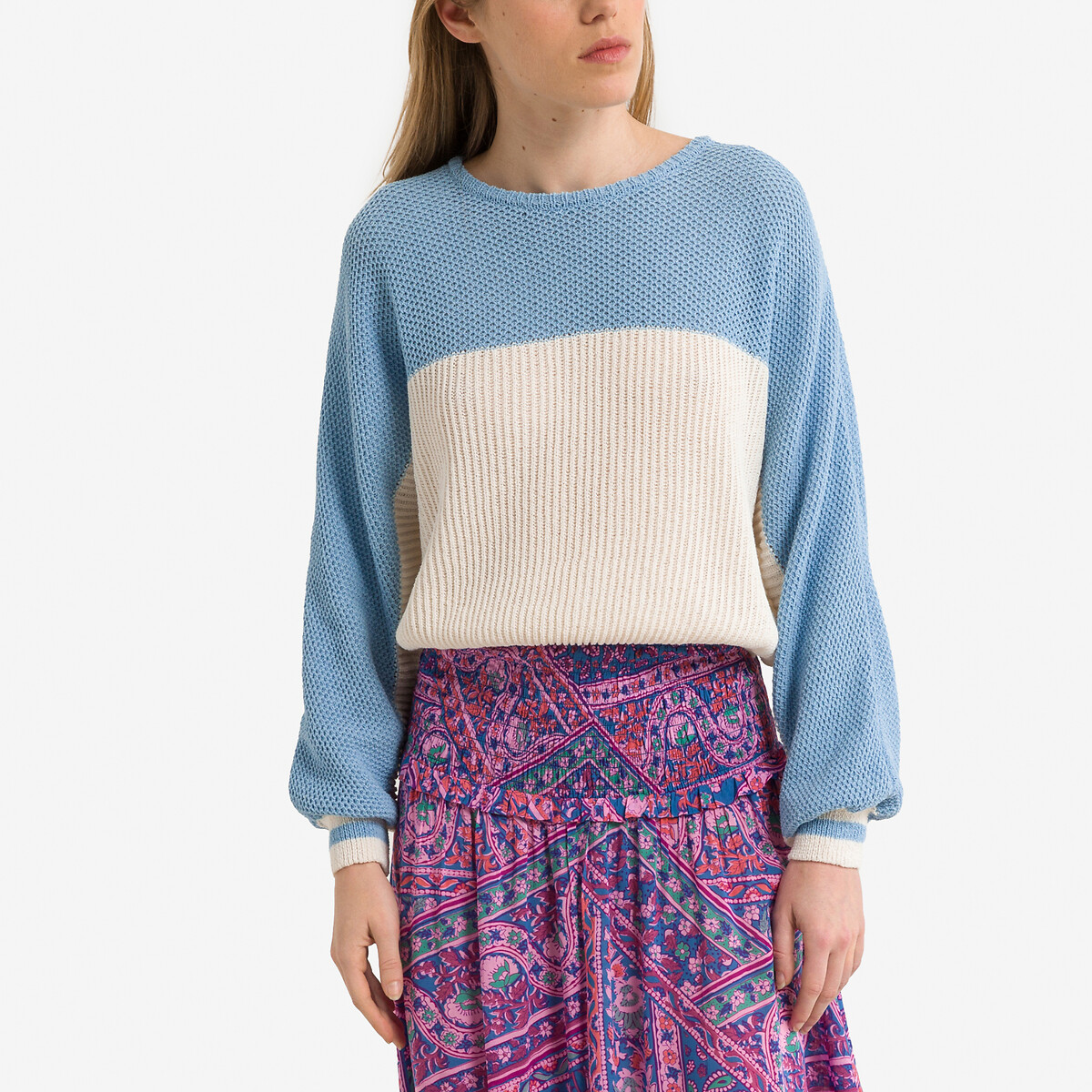 Пуловер Двухцветный с круглым вырезом PAGAVILLE M/L синий