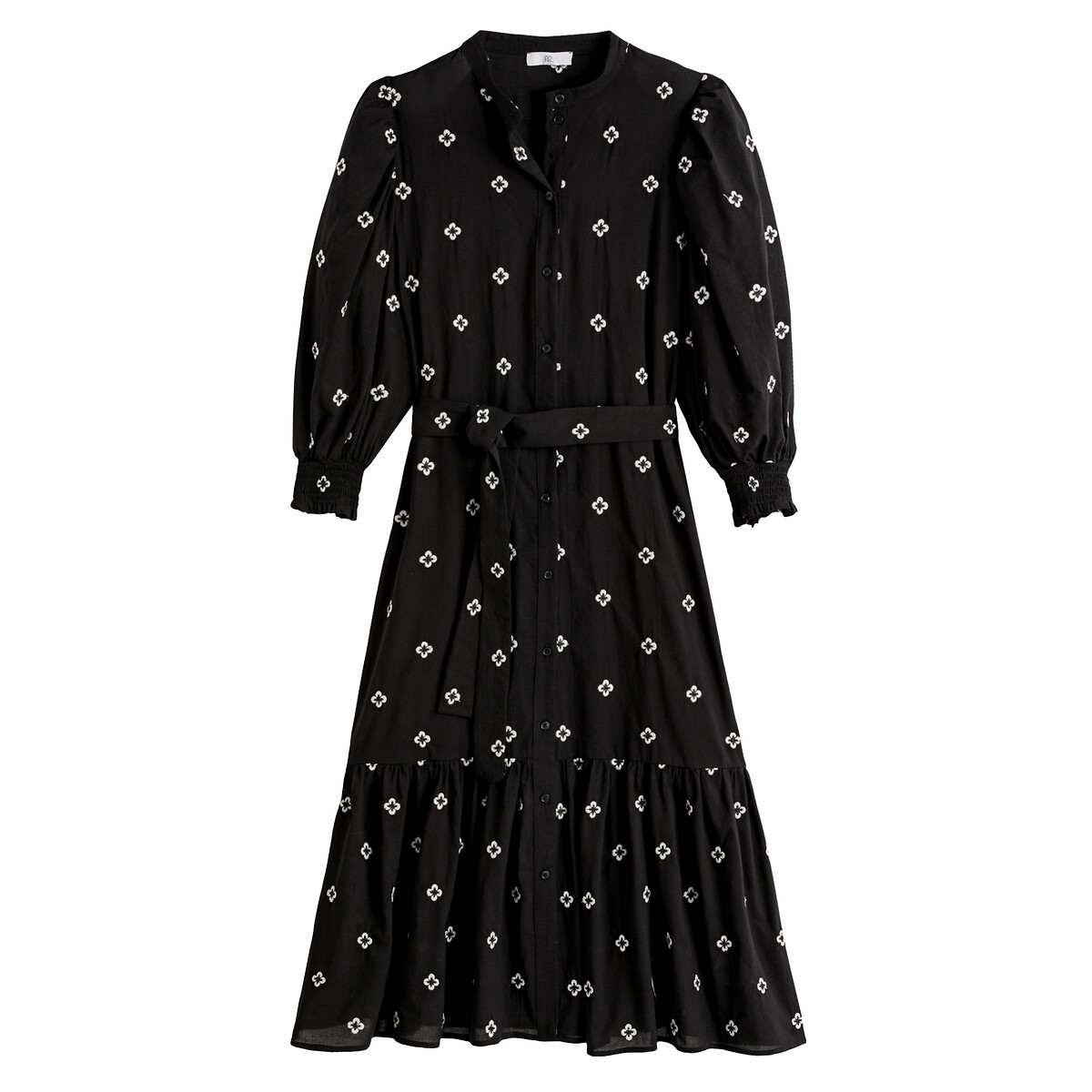 Длинное LA REDOUTE COLLECTIONS Платье с круглым вырезом и рукавами 34 с вышивкой 42 черный, размер 42 - фото 5