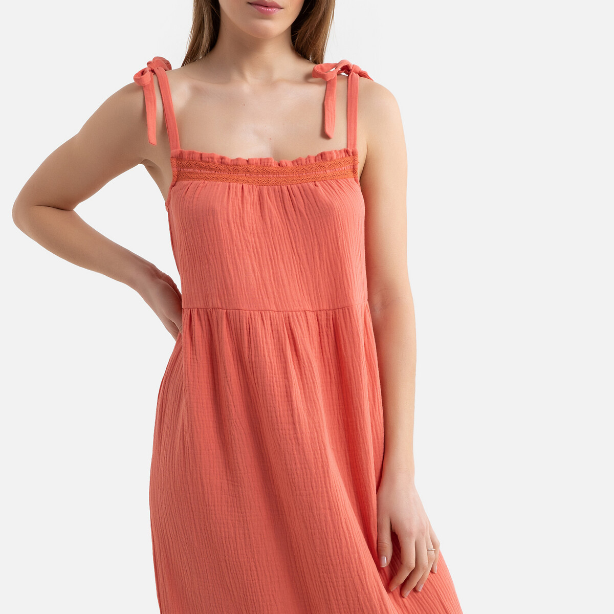 Платье LaRedoute Расклешенное на тонких бретелях GANSE M оранжевый, размер M - фото 3