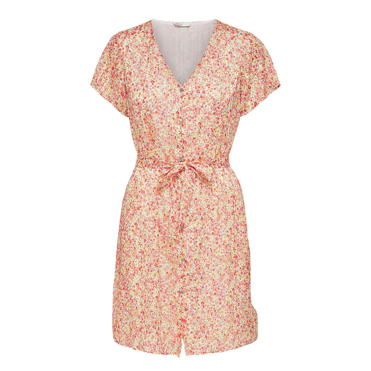 Платье LaRedoute С рисунком короткими рукавами и поясом S розовый, размер S - фото 5