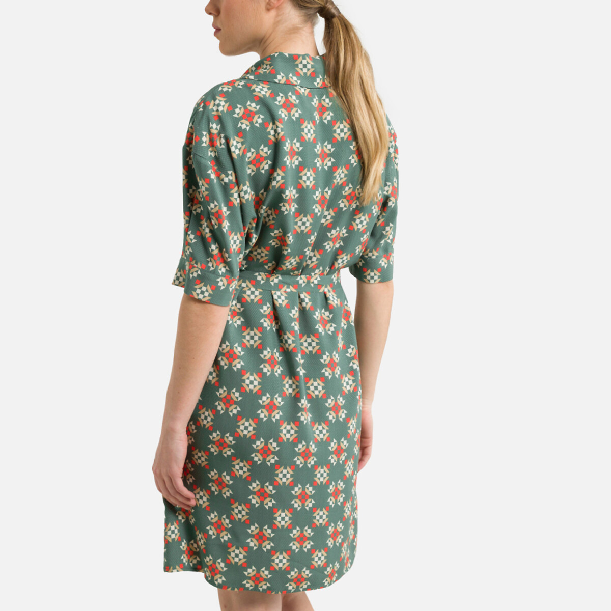 Платье-рубашка Рукава 34 с принтом 46 зеленый LaRedoute, размер 46 - фото 4