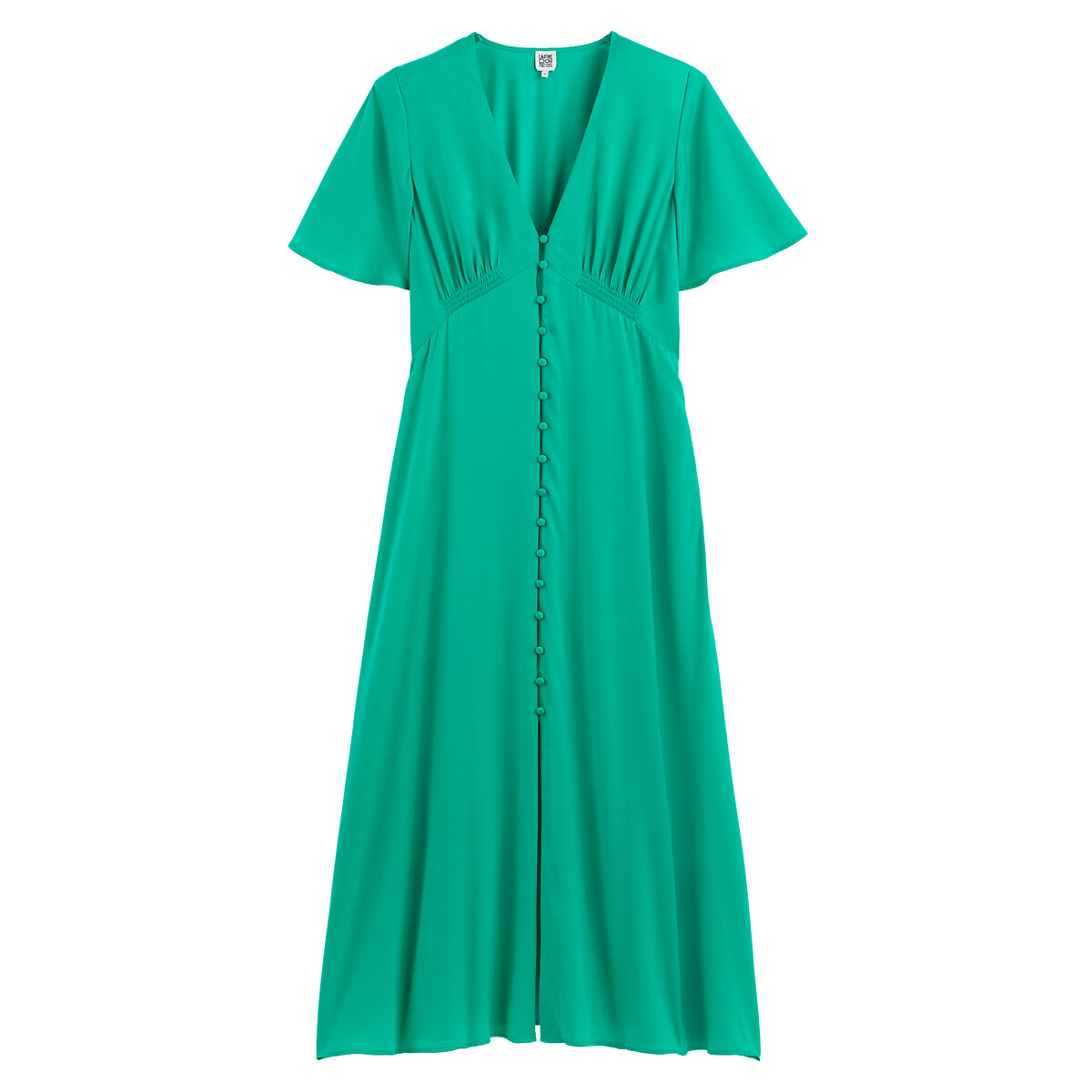 Платье длинное расклешенное с V-образным вырезом  56 зеленый LaRedoute, размер 56 - фото 1