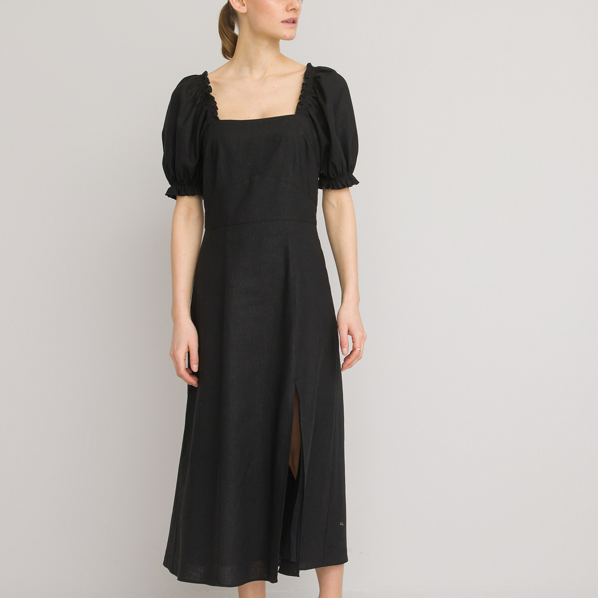Платье LA REDOUTE COLLECTIONS Длинное с квадратным вырезом из смешанного льна 42 черный, размер 42 - фото 2