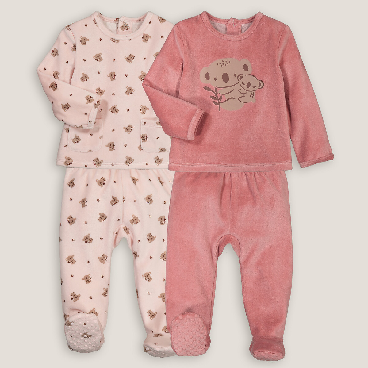 Комплект из двух пижам раздельных из велюра принт коалы  1 год - 74 см розовый LaRedoute, размер 1