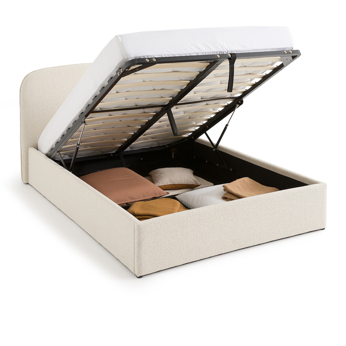 Кровать с ящиком из ткани букле с подъемным основанием Conto  140 x 190 см бежевый LaRedoute, размер 140 x 190 см - фото 4