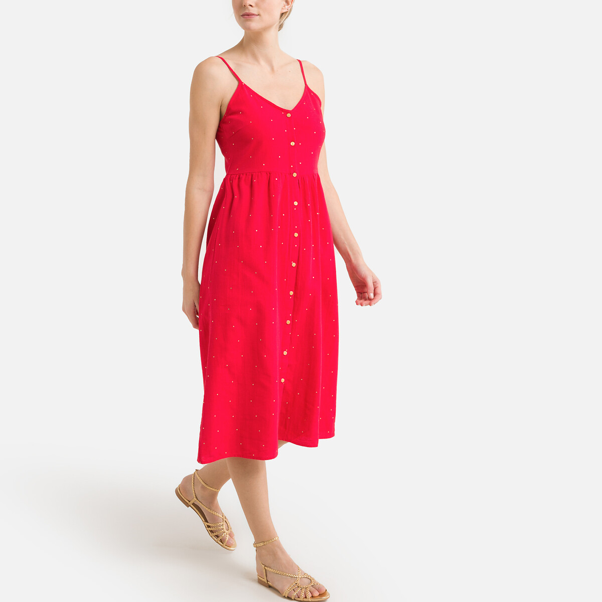 Платье PIECES Короткое с принтом в горошек на тонких бретелях XL красный, размер XL - фото 2